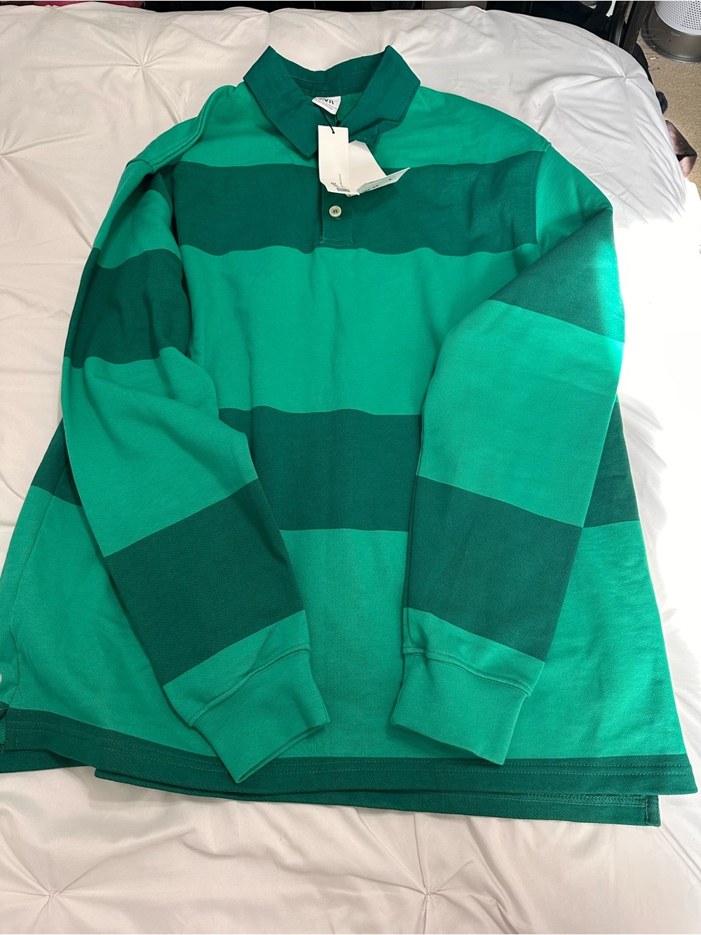 Zara Green and Dark Green Striped Casual Button Down Shirt